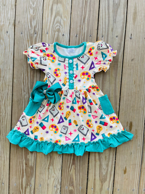 Bowtism Math is Cool Dress with matching bow - Bowtism